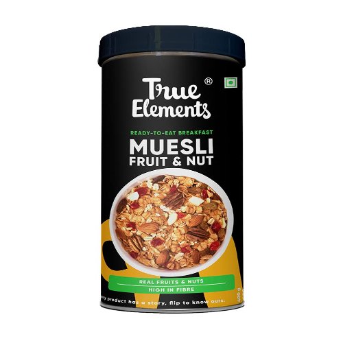 True Elements Muesli Fruit and Nuts Clean Protein Cereal for Breakfast Healthy Food 100% Wholegrain