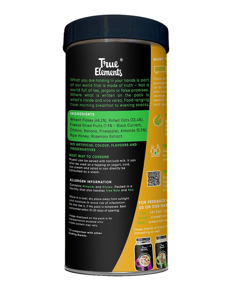 True Elements Muesli Fruit and Nuts Clean Protein Cereal for Breakfast Healthy Food 100% Wholegrain