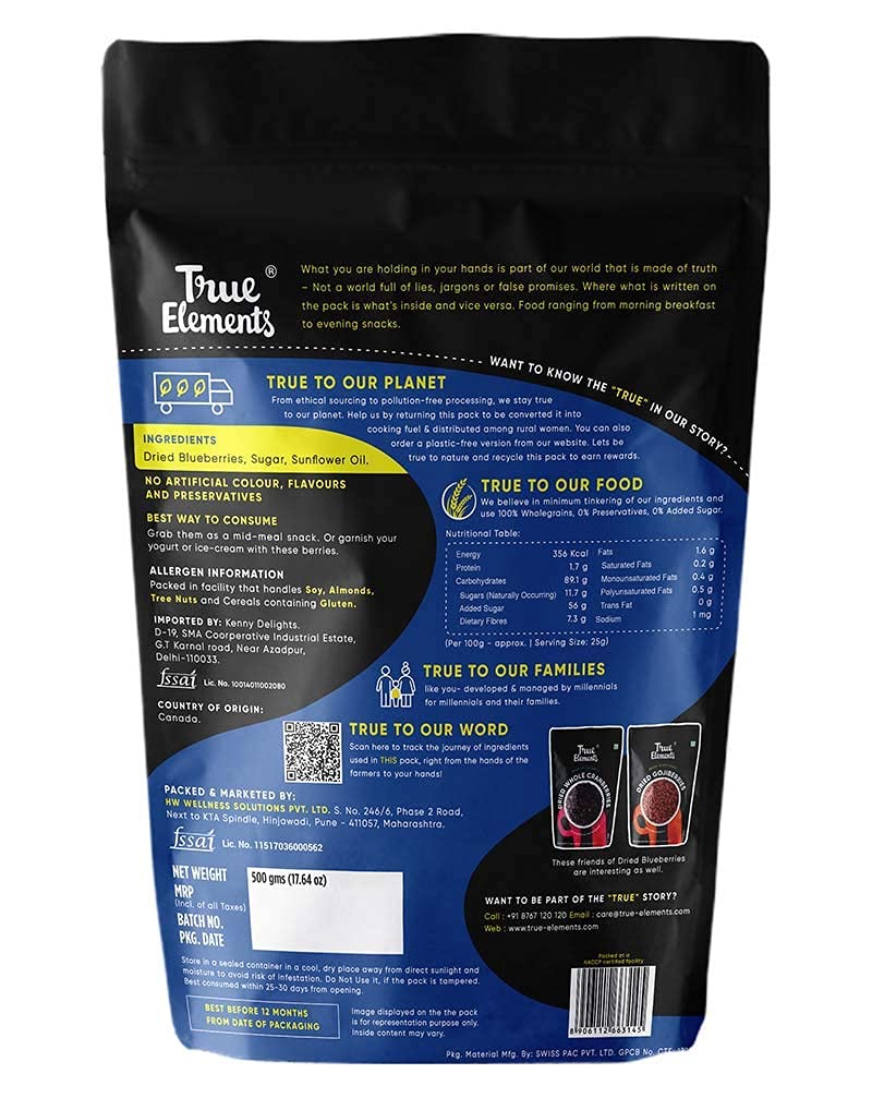 True Elements Whole Blueberry Vitamin Rich Blue berries Healthy Snack 